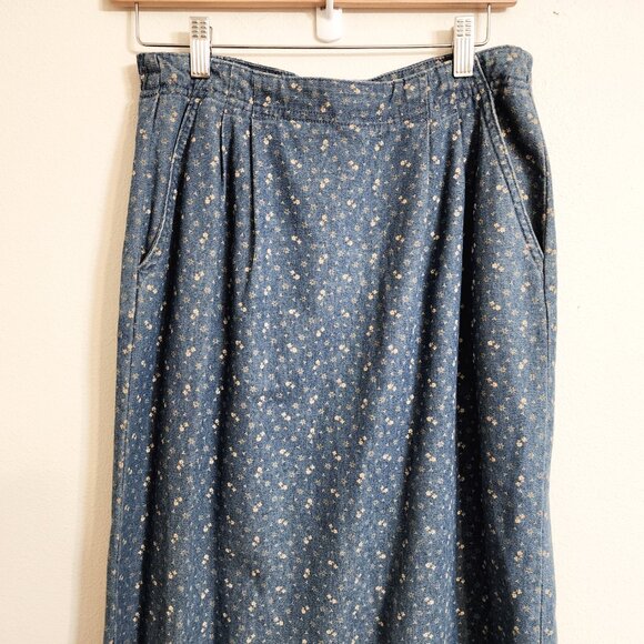 Vtg AMI Women Denim/Jean Midi Fit Flare Floral Skirt Sz10 Y2K Retro Look Western - Picture 4 of 14